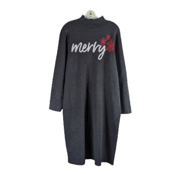 LANE BRYANT SIZE 14/16 BLACK W/ RED MERRY GRAPHIC SWEATER DRESS - Picture 4 of 13